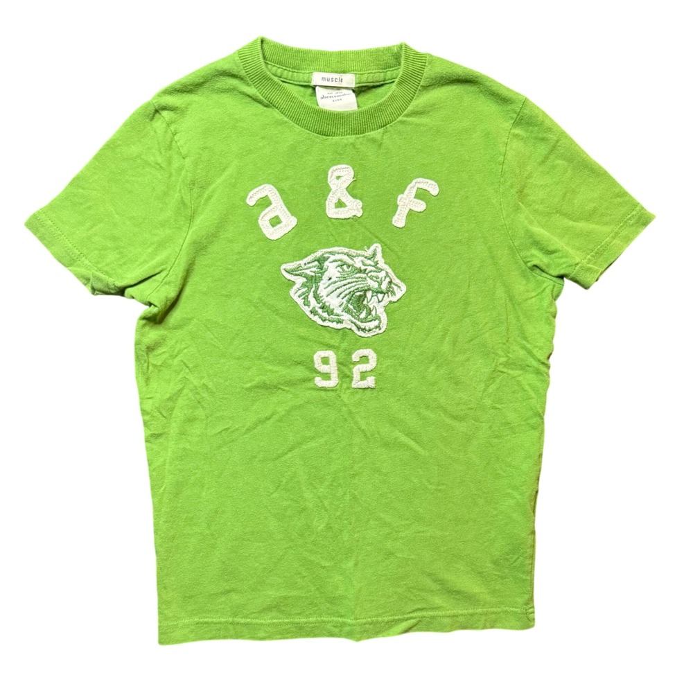 Abercrombie Kids Muscle T-Shirt Kids Size S Green Y2K A&F 92 Tiger Graphic Tee